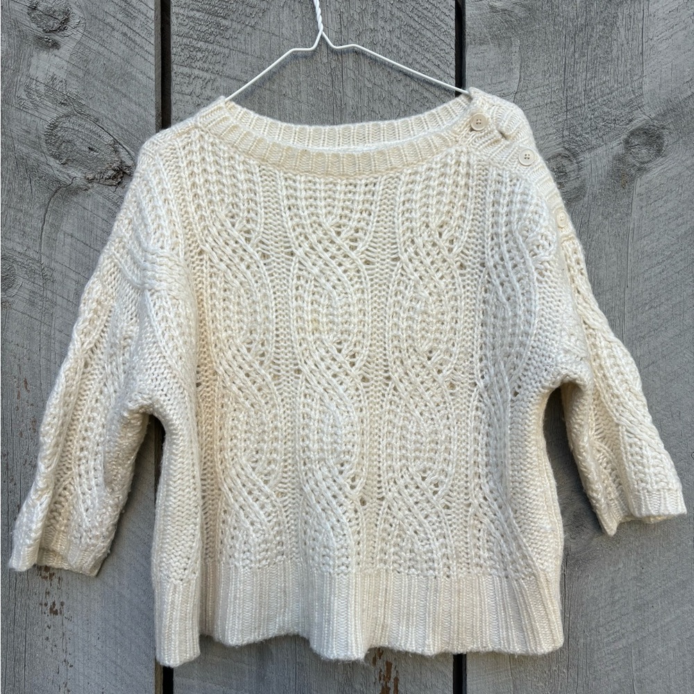 Ann Taylor Cozy Cream Cable Knit Chunky Sweater Women’s Size M